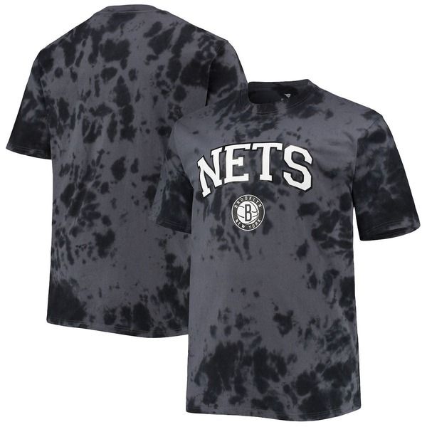プロファイル メンズ トップス Tシャツ トール PROFILE Mens Black Brooklynets Big Tall Marble Dye Tonal Performance TShirt