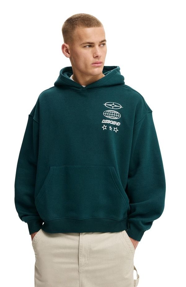 コットンオン メンズ アウター パーカー・スウェット グラフィック Cotton Mens Box Fit Graphic Hoodie Deep Sea Teal Descend ティール