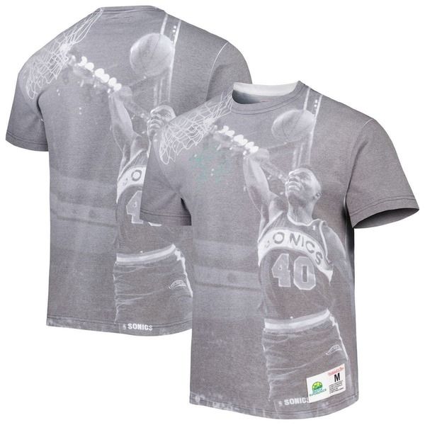 ミッチェルネス メンズ トップス Tシャツ Mens Mitchell Nesshawn Kemp Heather Gray Seattle SuperSonics Above The Rim TSh