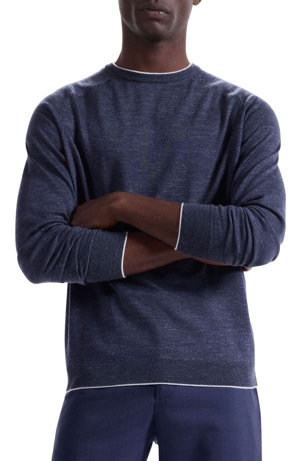 ブガッチ メンズ アウター パーカー・スウェット クルーネック ウール セーター シルク リネン Bugatchi Tipped Merino Wool Silk Linen Crewneck Swe