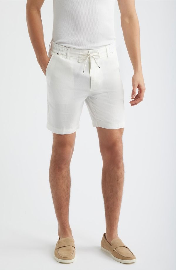 ボス メンズ ボトムス ハーフパンツ・ショーツ ショートパンツ リネン BOSS Kane Flat Front Linen Blendrawstring Shorts White ホワイト