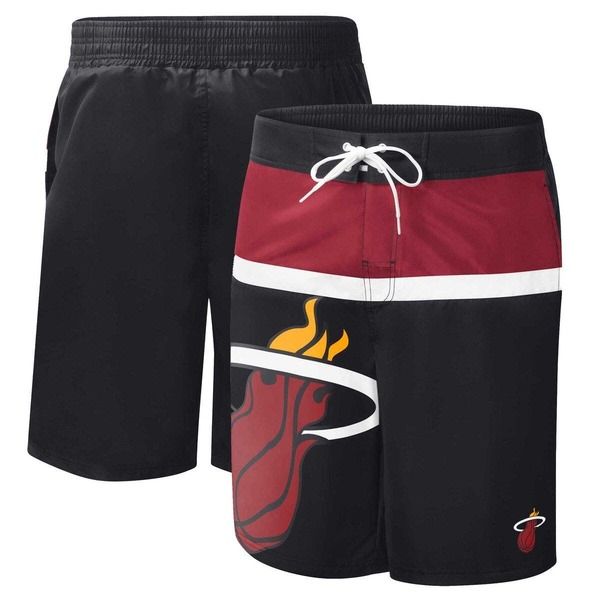 カール バンクス メンズ 水着 ハーフパンツ・ショーツ Mens GIII Sports by Carl Banks Black Miami Heat Sea Wind Swim Trunks Bla