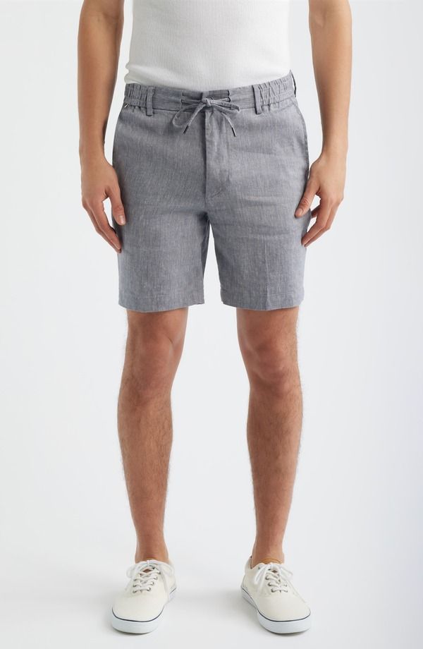 ボス メンズ ボトムス ハーフパンツ・ショーツ ショートパンツ リネン BOSS Kane Flat Front Linen Blendrawstring Shorts Open Blue ブルー