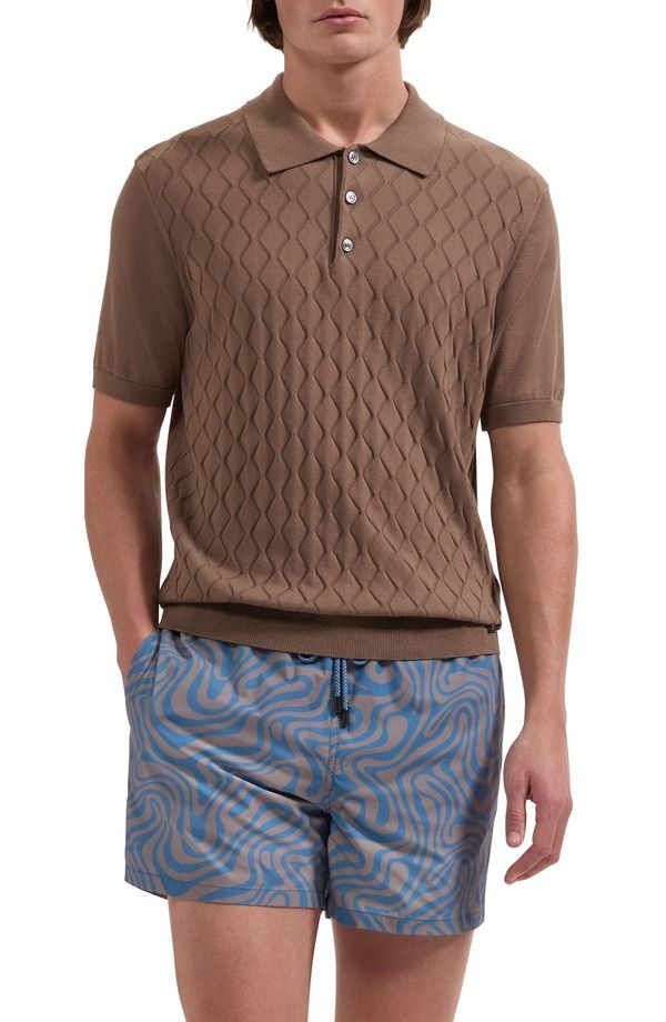 ブガッチ メンズ 水着 ハーフパンツ・ショーツ プリント Bugatchi Cruz Wave Print Swim Trunks Taupe トープ