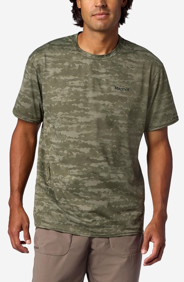 マーモット メンズ トップス Tシャツ クルーネック Marmot AirExchange SolarShield UPF Crewneck TShirt Olive Grove Lagos オリーブ