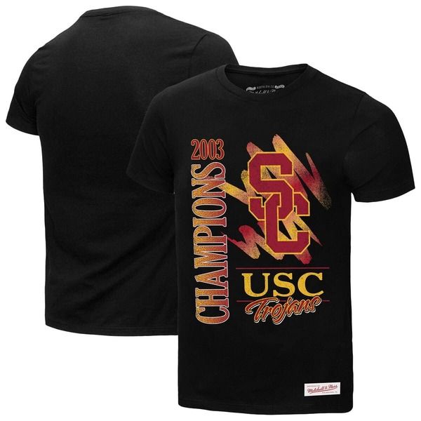 ミッチェルネス メンズ トップス Tシャツ Mens Mitchell Ness Black USC Trojans Retro Brush Mineral Wash TShirt Black ブラッ