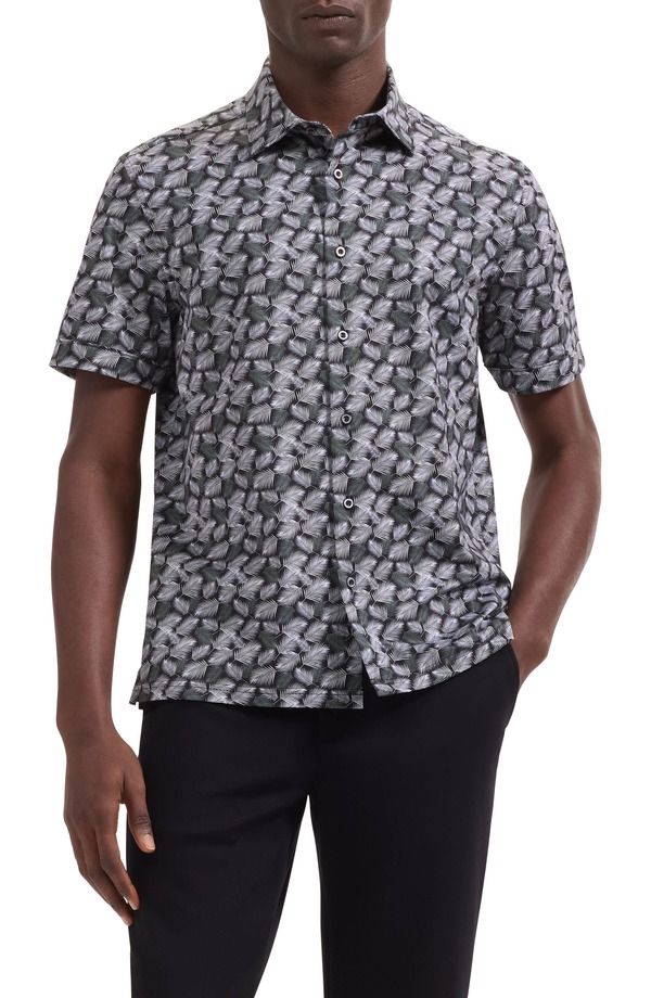 ブガッチ メンズ トップス シャツ プリント コットン Bugatchi MilooohCotton Leaf Print Short Sleeve ButtonUp Shirt Black ブラック