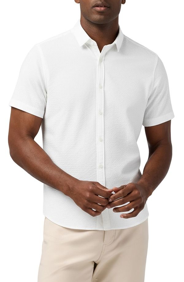 ミズンメイン メンズ トップス シャツ MizzenMain Porter Trim Fit Short Sleeve Performance ButtonUp Shirt White ホワイト