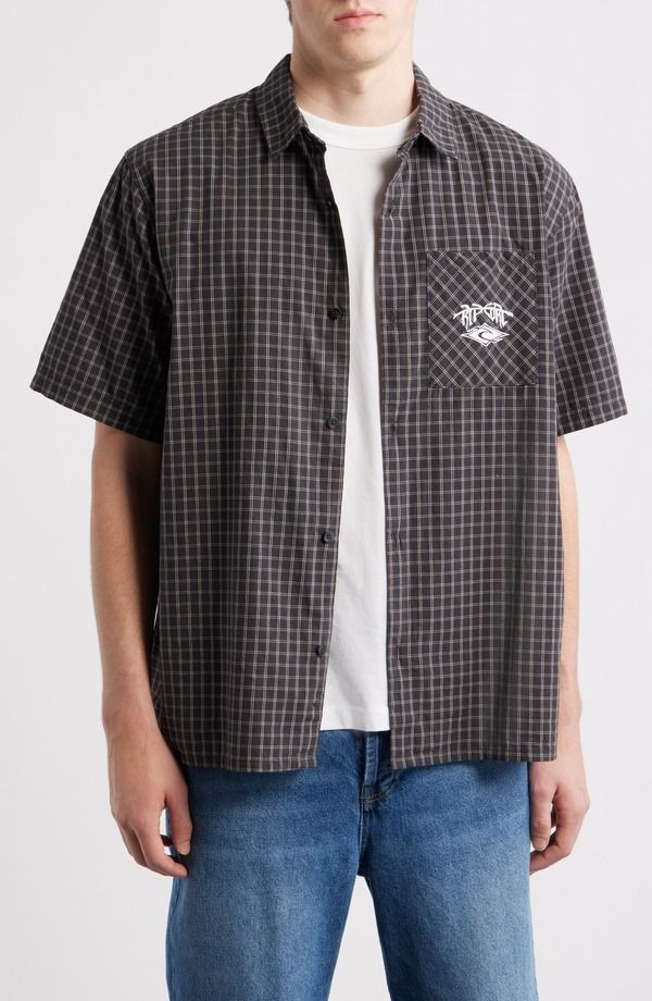 リップカール メンズ トップス シャツ Rip Curliquid Trips Check Short Sleeve ButtonUp Shirt Washed Black ブラック