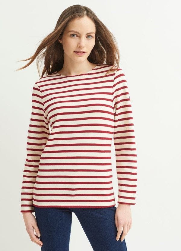 セイントジェームス レディース トップス シャツ Saint James MERIDIEN MODERNE Original Heavyweight Breton Shirt EcruMaroon エ