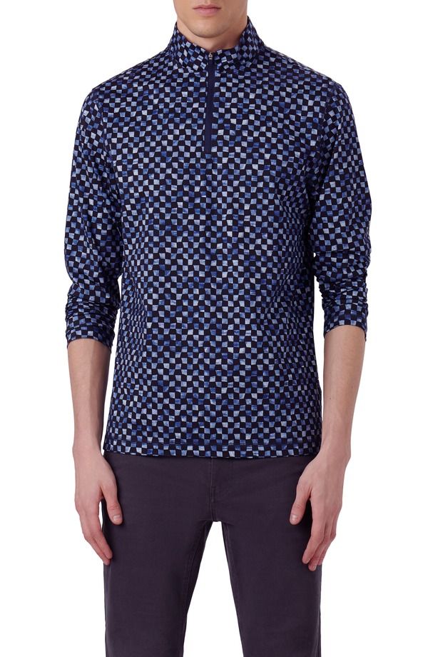 ブガッチ メンズ アウター パーカー・スウェット ハーフジップリント コットン Bugatchi Anthony OoohCotton Warped Check Print Quarter Zipul