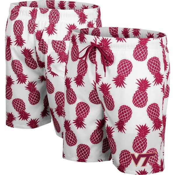 コロシアム メンズ 水着 ハーフパンツ・ショーツ ショートパンツ Mens Colosseum WhiteMaroon Virginia Techokies Pineapple Swim Shorts