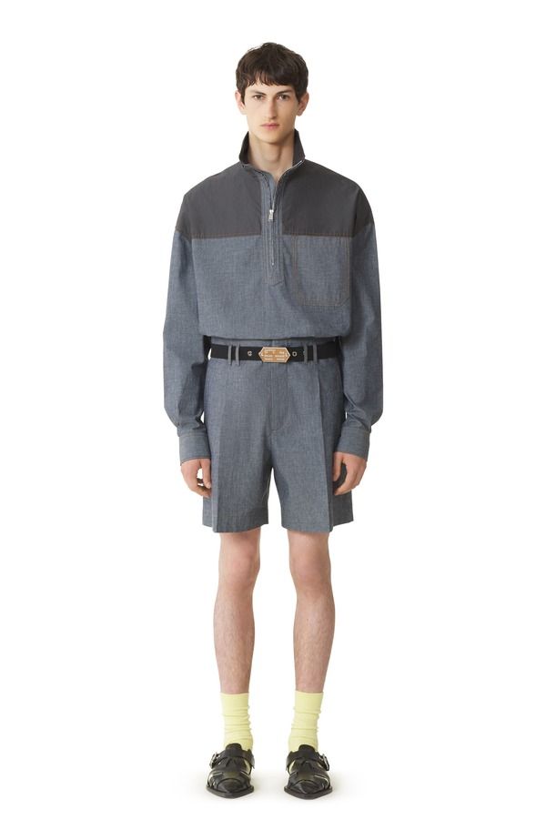 ランバン メンズ ボトムス ハーフパンツ・ショーツ ショートパンツ Lanvin Chambray Shorts Navy Blue ネイビー