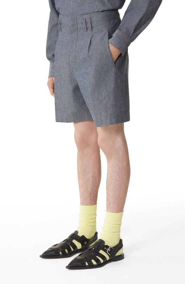 ランバン メンズ ボトムス ハーフパンツ・ショーツ ショートパンツ Lanvin Chambray Shorts Navy Blue ネイビー