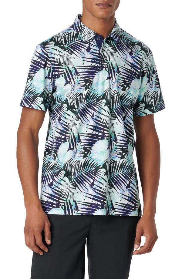 ブガッチ メンズ トップス ポロシャツ プリント コットン Bugatchi Hendrix Digitaleaf Print Pima Cotton Polo Turquoise ターコイズ