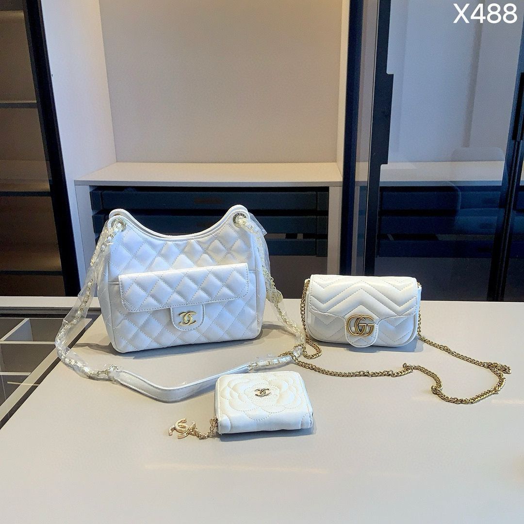 【今日特価】Chanel＆GUCCI 3点セット, ホボバッグ＆マーモントミニバッグ＆ウォレット, ホワイト, 超お得なセット！ [本日特価|新品未使用品]