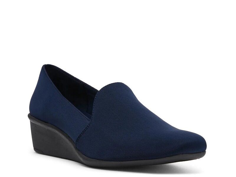 アンクライン レディース シューズ スリッポン・ローファー Anne Klein Wendell Wedge SlipOnavy Fabric ネイビー