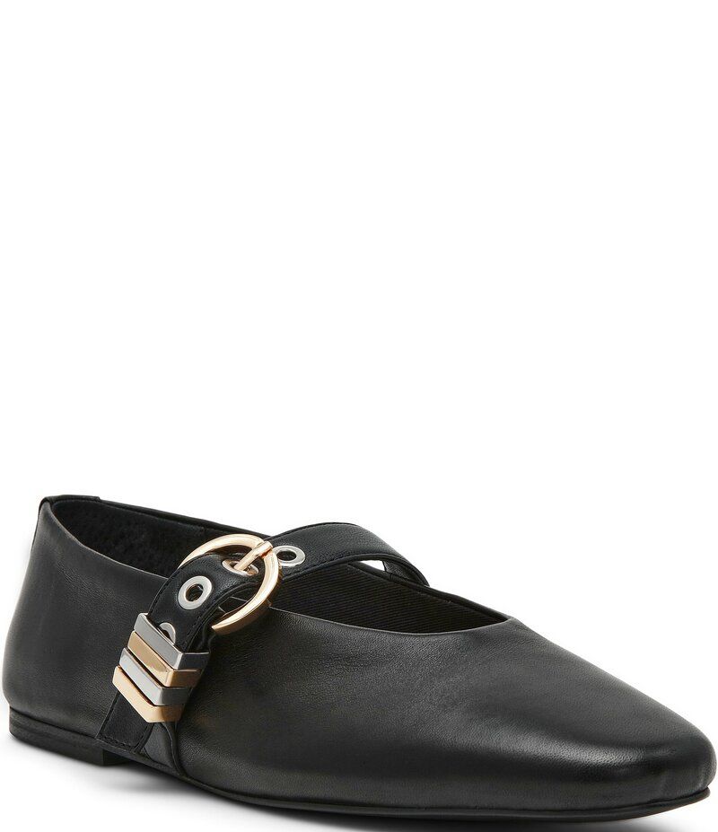 スティーブ マデン レディース シューズ パンプス レザー Steve Madden Lucia Leather Buckle Hardware Mary Jane Ballet Flats Blac