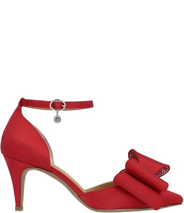 ジェイレニー レディース シューズ パンプス サテン アンクル J Renee Pammie Satin Ankle Strap Bow Pumps Red レッド