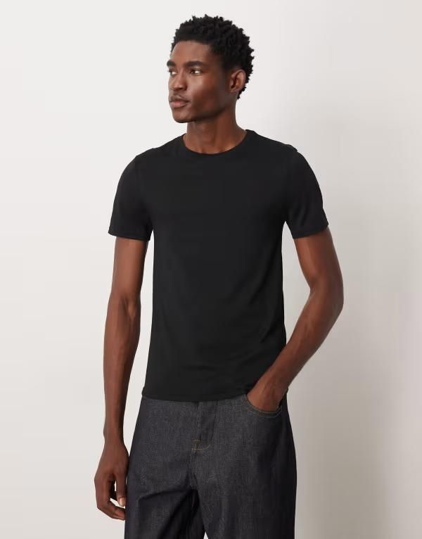 エイソス メンズ トップス Tシャツ スリムフィット コットン ASOS DESIGN Premium SUPIMA Cotton slim fitshirt Black ブラック