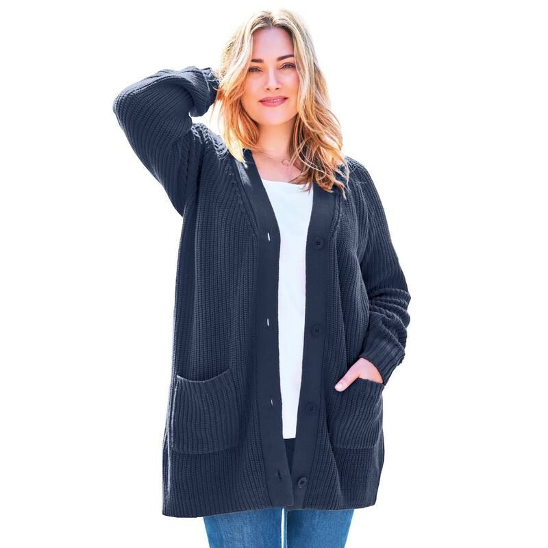 ウーマン ウィズイン レディース アウター ニット・セーター プラスサイズ カーディガン Woman Within Plusize ButtonFront Shaker Cardiganavy ネイビ