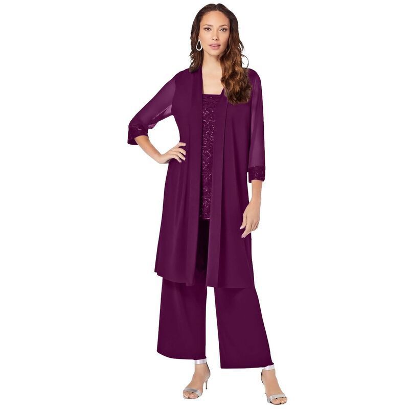 ロアマンズ レディース トップス ワンピース プラスサイズ ニット Roamans Womens Plusize PlusSize 3 Piece Knit Embellished Pant Set