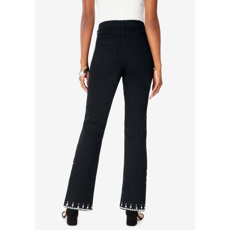 ロアマンズ レディース ボトムス デニムパンツ プラスサイズ Roamans Womens Plusize Invisible Stretch RhinestoneDetail Split Flare