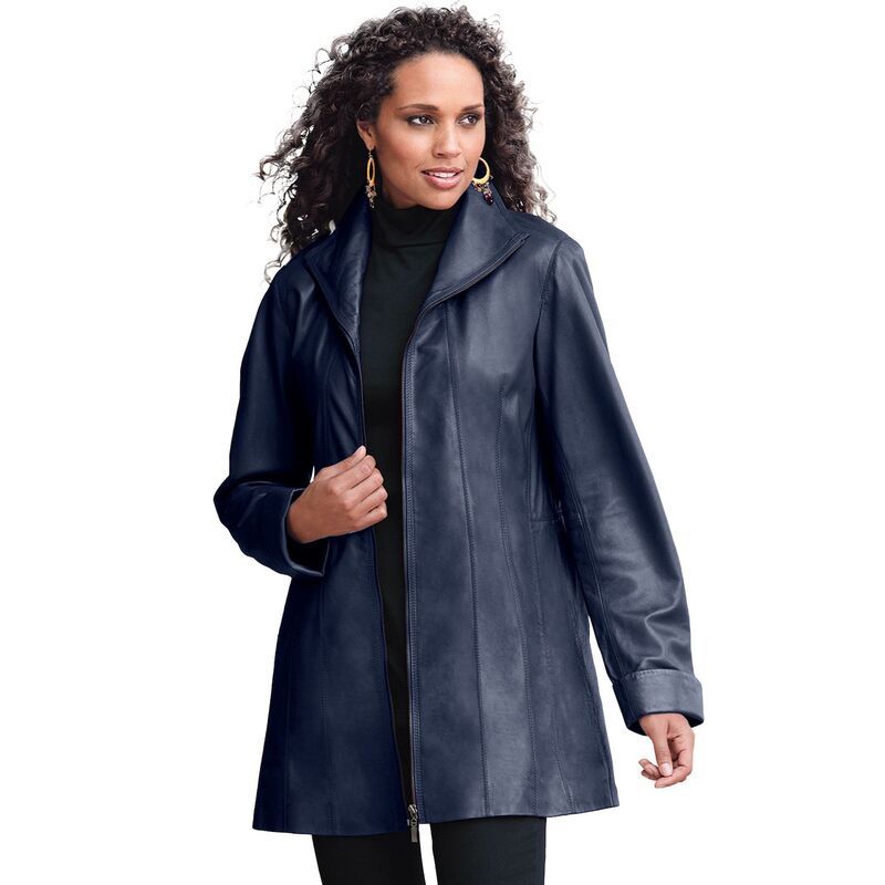 ロアマンズ レディース アウター ジャケット・ブルゾン A ライン プラスサイズ レザー Roamans Womens Plusize ALine Leather Jacket Navy ネイビー
