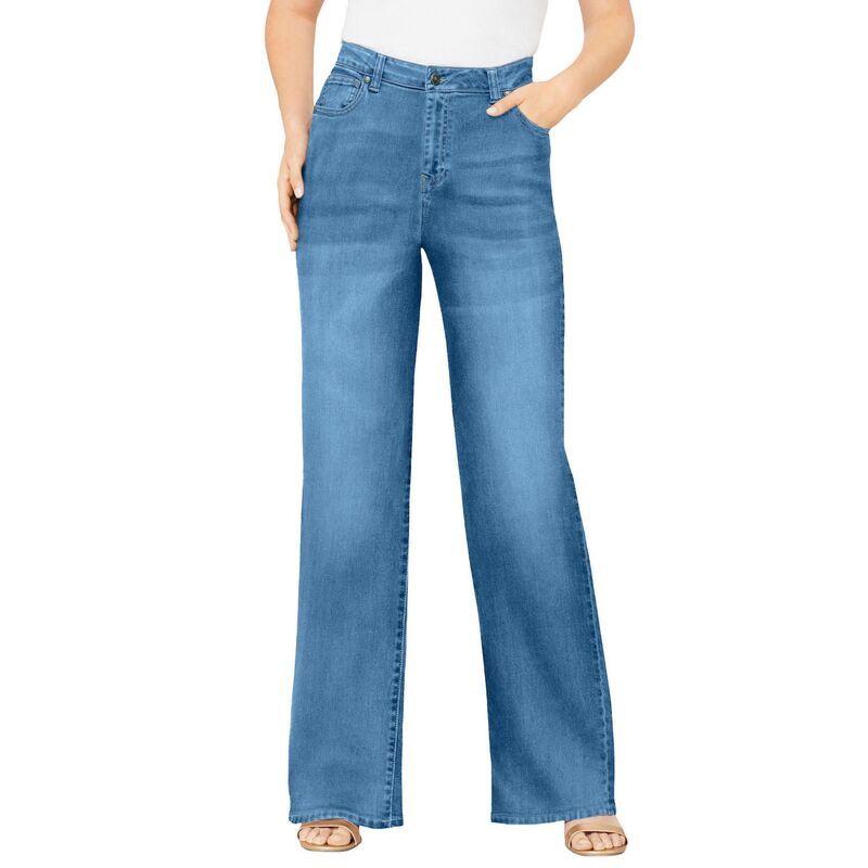 ロアマンズ レディース ボトムス デニムパンツ プラスサイズ プチ Roamans Womens Plusize Petite Invisible Stretch Iconic WideLeg Jea