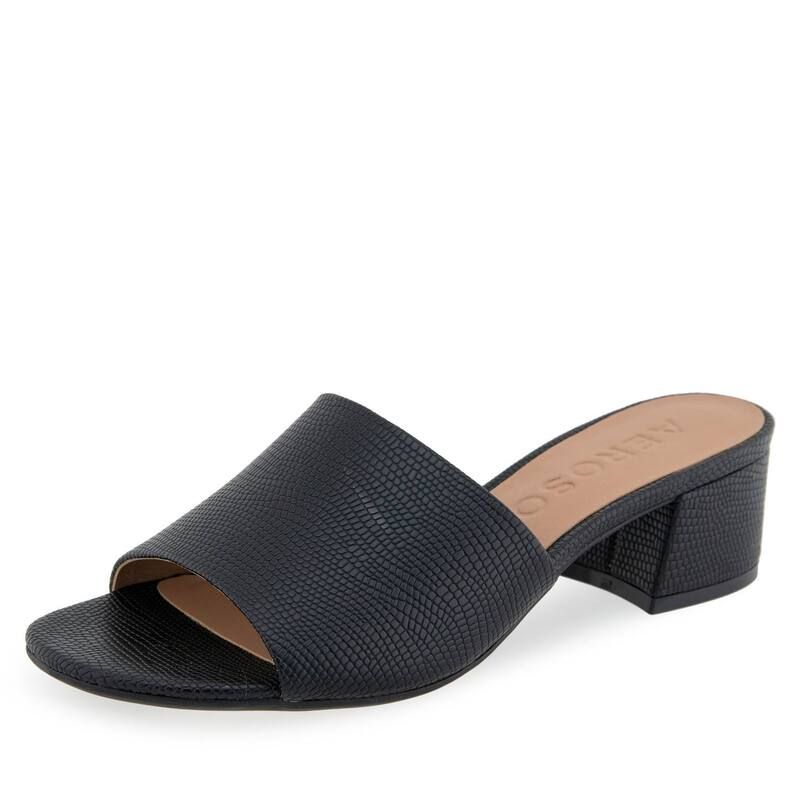 エアロソールズ レディース シューズ サンダル ヒール Aerosoles COMO Womens Block Heel Slide Sandals Black Lizard Emboss ブラック