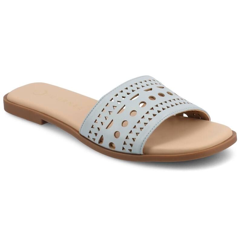 ジャーニー レディース シューズ サンダル カットアウト Journee Brodie Womens Geometricut Out Band Slide Sandals Blue ブルー