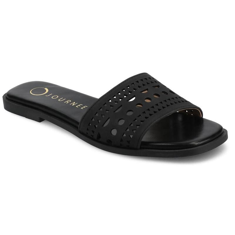 ジャーニー レディース シューズ サンダル カットアウト Journee Brodie Womens Geometricut Out Band Slide Sandals Black ブラック