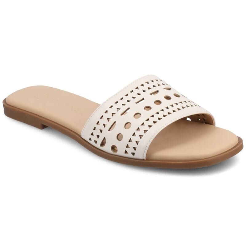 ジャーニー レディース シューズ サンダル カットアウト Journee Brodie Womens Geometricut Out Band Slide Sandals Bone