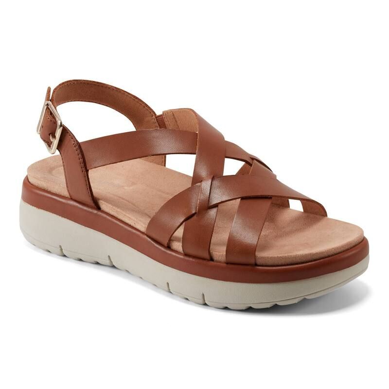 イージースピリット レディース シューズ サンダル レザー Easy Spirit Indie Womens Leather Strappy Wedge Sandals Medium Brown Le