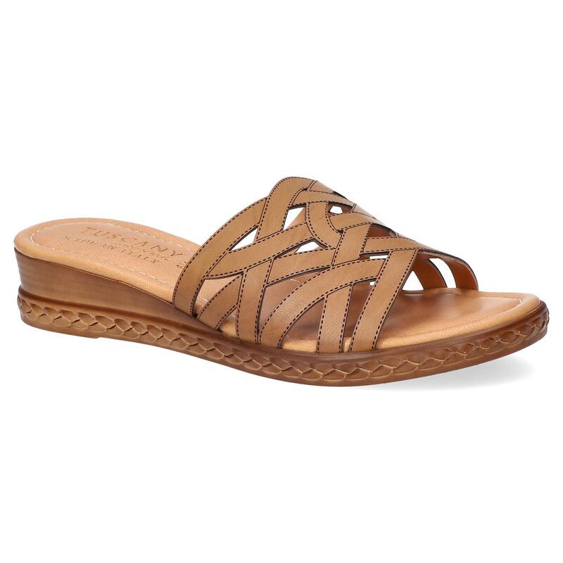 イージーストリート レディース シューズ サンダル Easy Street Edda Tuscany Womens Wedge Slide Sandals Cognac