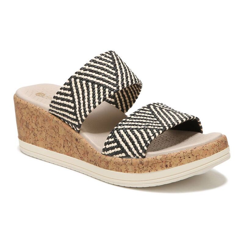 ビジーズ レディース シューズ サンダル Bzees Resort Womens Wedge Slide Sandals Black Raffia ブラック