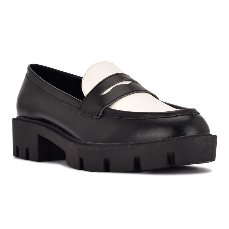 ナインウェスト レディース シューズ スリッポン・ローファー Nine West Maibel Womens Loafers Black White ホワイト