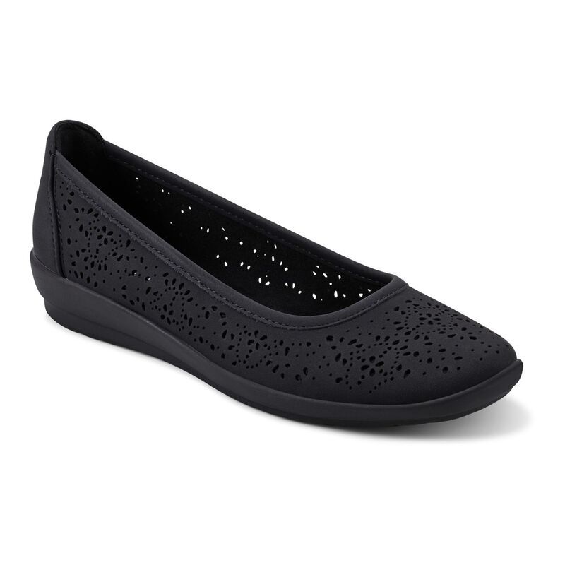 イージースピリット レディース シューズ サンダル Easy Spirit Alessia Womens Perforatedemi Wedge Flats Black ブラック