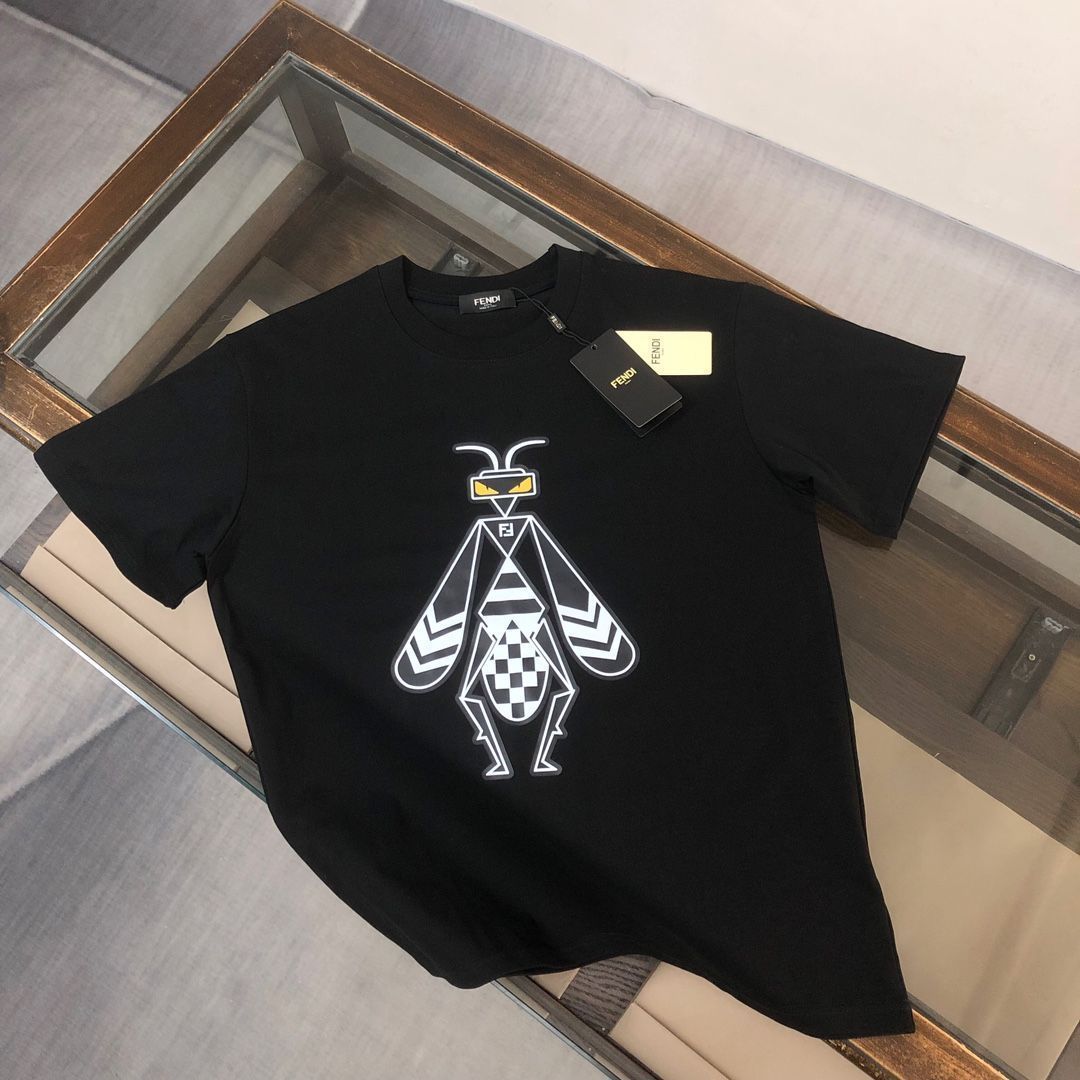 【本日限定特価】FENDI メンズ カジュアルTシャツ 夏用 270g 高品質コットン 米白/ブラック M-3XL [本日特価|新品未使用品]-MM輸入1