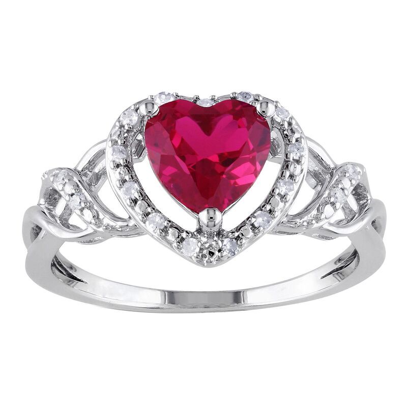 ステラ グレース レディース アクセサリー リング Stella Grace Sterling Silver LabCreated Ruby 110 CaratW Diamond Heart Ring