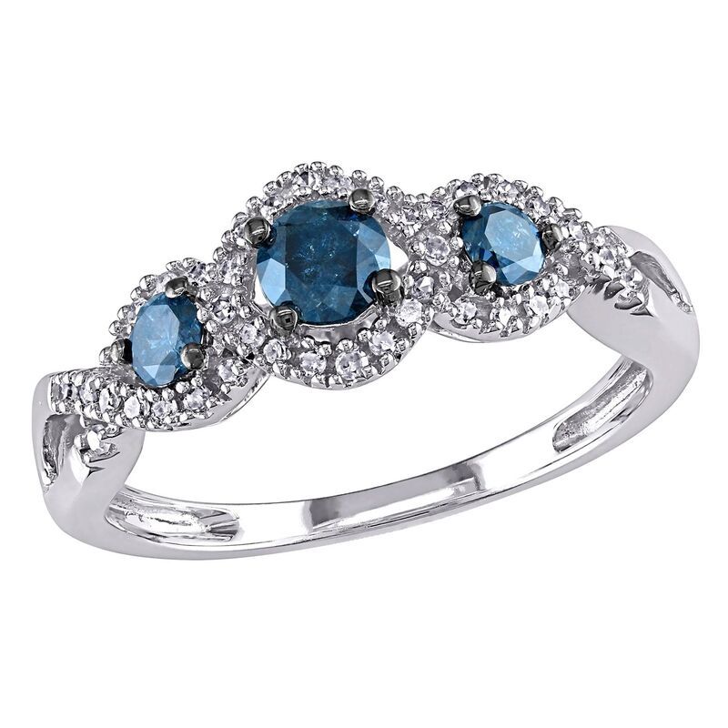 ステラ グレース レディース アクセサリー リング Stella Grace RoundCut Blue White Diamond 3Stonengagement Ring in 14k White