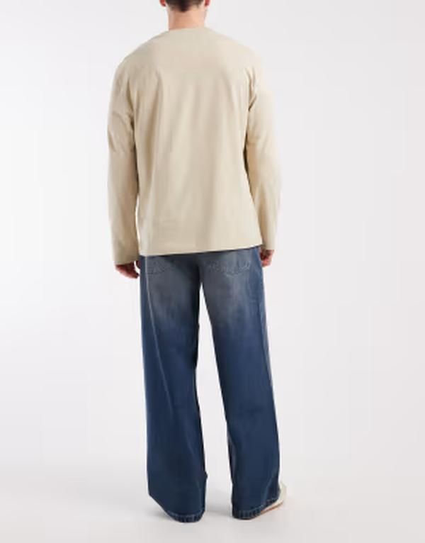 エイソス メンズ ボトムス デニムパンツ ジーンズ ASOS DESIGN loose jeans in stone wash Stonewash blue ブルー