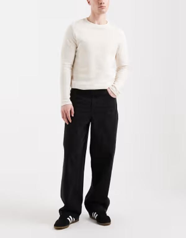 エイソス メンズ ボトムス デニムパンツ ジーンズ ASOS DESIGN loose straight jeans in washed BLACK ブラック