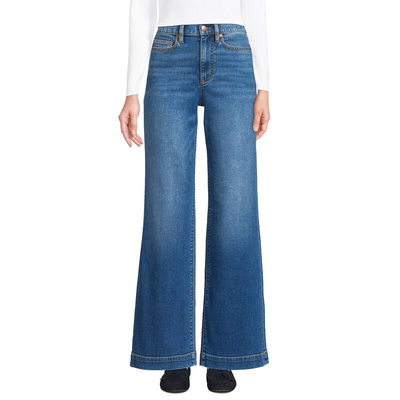 ランズエンド レディース ボトムス デニムパンツ ワイドレッグ ジーンズ Womens Lands End HighRise Wide Leg Jeans Indigo Tide Blue インディゴ