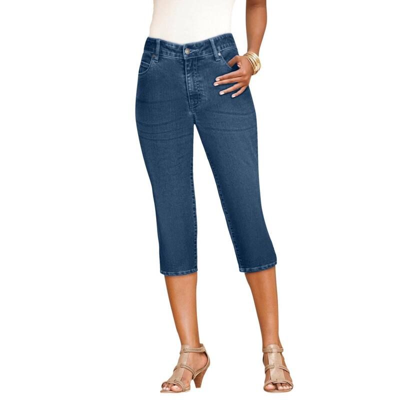 ロアマンズ レディース ボトムス カジュアルパンツ プラスサイズ キャップ Roamans Womens Plusize Classic Stretch Capri Jean Medium Stone