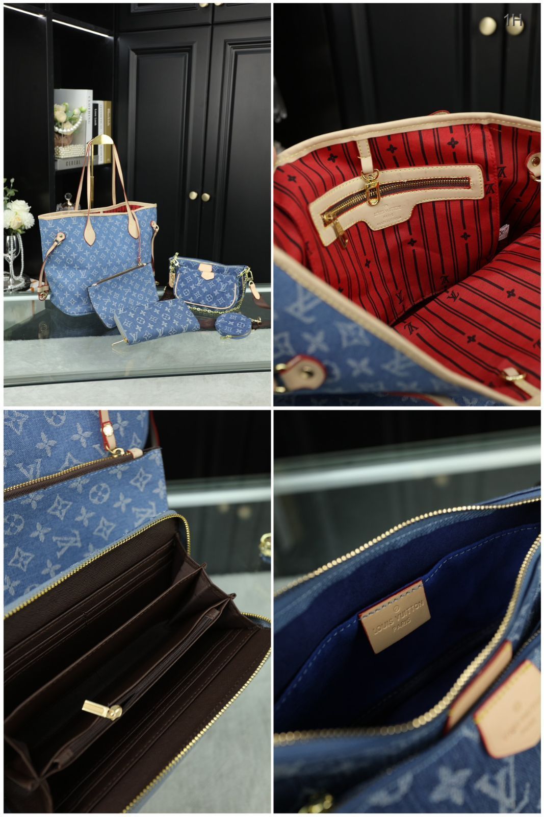 [本日特価] 3点セット LV デニムショッピングバッグ + マージャンバッグ + 財布 万能スタイル！ [本日特価|新品未使用品]