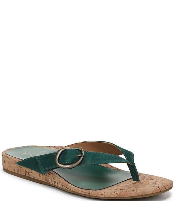 バイオニック レディース シューズ サンダル ミニ スエード Vionic Grove Suede Mini Wedge Thong Sandals Posy Green グリーン