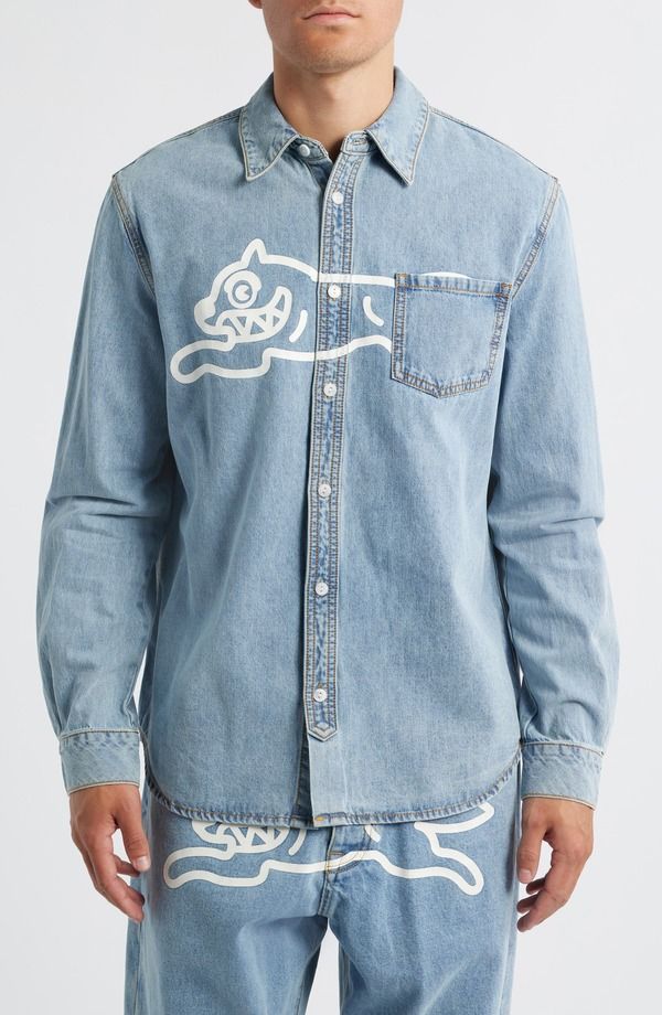 アイスクリーム メンズ トップス シャツ デニム ロゴ グラフィック ICECREAM Parado Logo Graphic Denim ButtonUp Shirt Butter Pecan デニ