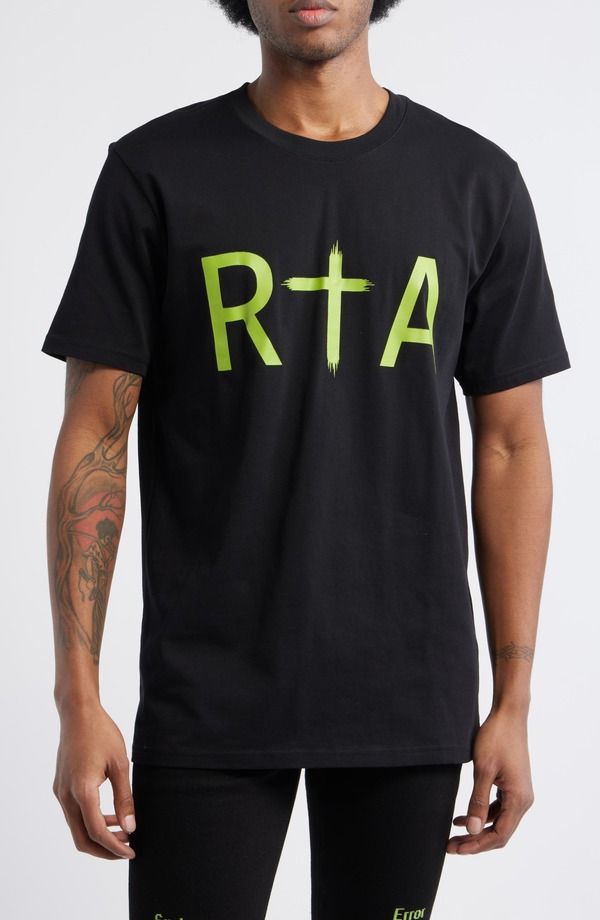 アールティーエー メンズ トップス Tシャツ レギュラーフィット コットン ロゴ グラフィック RtA Liam Regular Fit Cotton Logo Graphic TShirt Blac