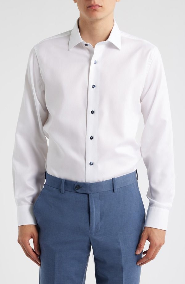 ロレンゾウオモ メンズ トップス シャツ コットン Lorenzo Uomo Trim Fit Diamond Textured White Cotton Dresshirt White ホワイト